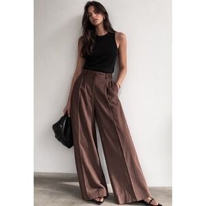 Maria McManus Brown Wide Leg Pleat Front Trousers Size 2 NWT $790 Retail